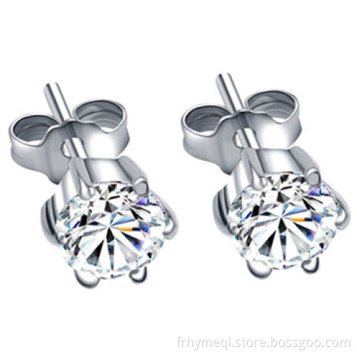 CZ Stud Earring with Silver-plated Copper